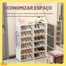 Sapateira Organizador Multifuncional 85x32x125cm com Porta Transparente e Ganchos Laterais - Material Ecológico para Cal