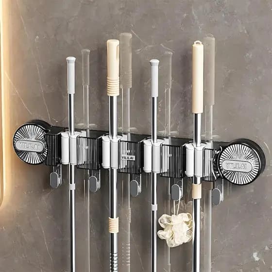 Suporte organizador com ventosa potente 🧹 para vassouras e esfregões, resistente e durável