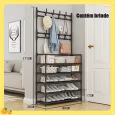 170*28*80cm Organizador Multifuncional para Sapatos e Roupas com Ganchos e Prateleiras