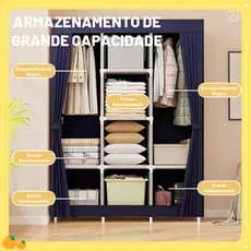 Armário Multifuncional com Cortina 130x45x170cm - Tubo de Aço 12mm, Tecido Impermeável e Grande Capacidade