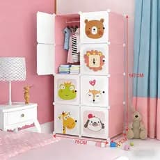 Guarda-Roupa Organizador Infantil Multifuncional com Desenhos de Animais - Montagem Simples, Material Seguro para Roupas