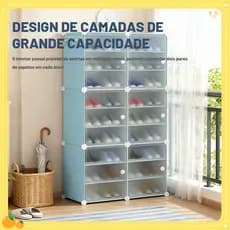 Sapateira Organizador de Grande Capacidade com Porta Transparente e Ganchos Laterais - Material Ecológico para Calçados