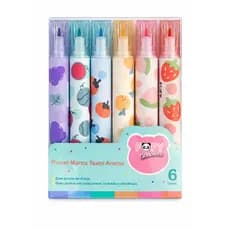 Marca Texto Aromatizado 6 Cores Ponta Dupla Fofo Kawaii Caneta Marca Texto Frutas Pastel Escolar Papelaria