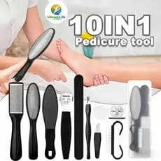 Conjunto com 10 Peças de Lixa de Pé em Aço Inoxidável e Escova Esfoliante – Ferramentas Profissionais para Pedicure
