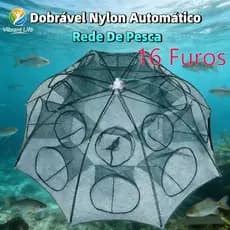 Rede de Pesca Dobrável em Nylon – Armadilha Automática para Camarões e Peixes, 6/10/16 Furos, Formato Guarda-Chuva
