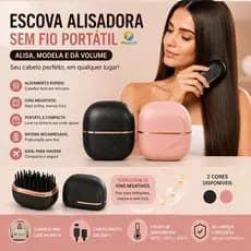 Escova Alisadora Sem Fio Portátil USB-C Íons Negativos Anti Frizz