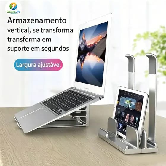BR-Suporte Notebook Vertical 2 em 1 Ajustável, Organizador de Mesa para Laptop Economia de Espaço