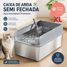 Caixa de areia para gatos, tamanho grande, semifechada, em aço inoxidável, com proteção contra respingos e cerca alta