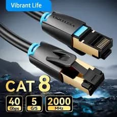 Cabo Ethernet Vention Cat8 STTP 40 Gbps 2000 MHz RJ45 - Cabo de Conexão de Rede LAN para Computador