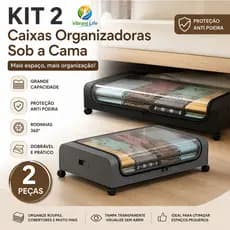 Kit 2 Caixas Organizadoras Sob a Cama com Rodinhas 80x44x16cm Dobrável Anti Poeira Grande Capacidade
