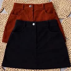 Saia cotelê Feminina Suede Cintura Alta Veludo com Bolsos