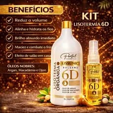 Kit Progressiva Orgânica 6D + Óleo Reparador 6D Lisotermia Portal | Alinhamento, Anti Frizz, Brilho Intenso, Resultado P