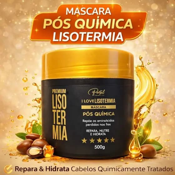 Máscara Pós Química Lisotermia 500g Portal Cosmetics Tratamento Capilar Hidratação Anti Frizz Cabelos Danificados