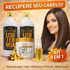 Kit Lisotermia 4 em 1 Portal Cosmetics Shampoo 1L + Condicionador 1L + Máscara Resgate 6D + Óleo Reparador 6D Hidratação