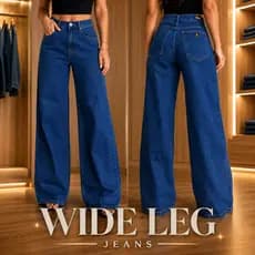 Calça Jeans Feminina Wide Leg Cintura Alta Tecido Grosso Pantalona Linha Premium
