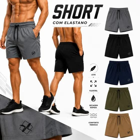 Short academia short Elastano Masculino Verão Academia short crossfit Treino Microfibra e Elastano bermuda verão cross