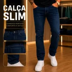 Calça Jeans Masculina Slim Premium Confortável Casual Azul Escuro Calça Jeans Masculina Moderna
