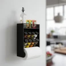 8 Porta Tempero Parede Madeira Suporte Papel Toalha Tampa Dosadora Dupla Decoração Enfeite