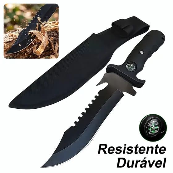 30 CM Faca Esportiva Rambo Com Bússola Tática Com Bainha de Nylon Caça Pesca Camping Churrasco Trilha