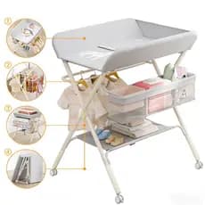 3 em 1 Trocador Dobrável Bebê Mesa de Troca com Armazenamento e Varal de Secagem para Casa Varanda P17