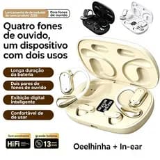 4 unidades Fones de Ouvido Bluetooth Sem Fio 5.4 Compatível com Android/iOS/iphone + Display de Carga -B6