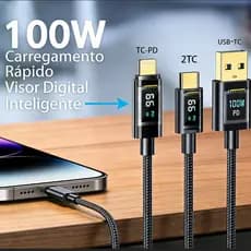 Carregador PD 100W Completo Cabo USB C 66W Visor Digital Universal -A2