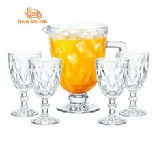 Conjunto 1 Jarra e 4 Taças De Cristal Ecologico Combina Beleza e Resistencia