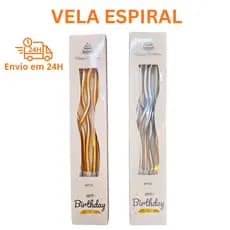 Velas Para Bolos De Aniversário e Casamento Ideal Para Festas e Eventos Espiral Cor Prata e Dourado