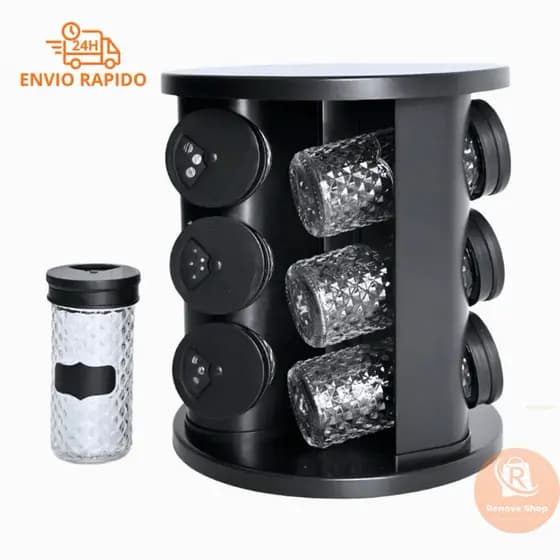 Porta Temperos Condimentos Giratório 9 Potes Organizador Potes Vidro Tampa Profissional