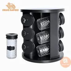 Porta Temperos Condimentos Giratório 9 Potes Organizador Potes Vidro Tampa Profissional