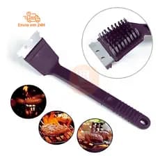 Escova Limpa Grelha 30cm De Churrasqueira Assadeira Para Legumes Limpeza e Praticidade com Cabo Ergonômico