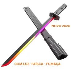 Espada Katana Samurai LED RGB 80cm com Faísca e Fumaça Sabre de Luz Cosplay Gamer