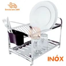 Escorredor de Louça 16 Pratos Com Bandeja e Porta Talheres em Aço Inox