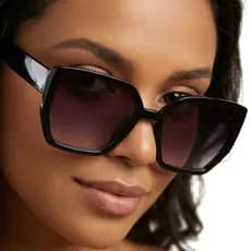 Óculos de Sol Feminino Oversized Quadrado Preto Brilho Elegante Fashion UV400 Premium MD-68