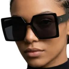 Óculos de Sol Feminino Oversized Quadrado Retrô Marrom Translúcido Lente Âmbar UV400 MD-12