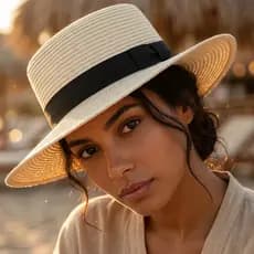 Chapéu de Praia Feminino Aba Média Palha Estilo Paris com Fita Preta Leve Elegante Verão