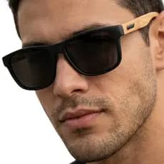 Óculos de Sol Masculino Polarizado Haste de Bambu Estilo Moderno UV400 Premium MD-05