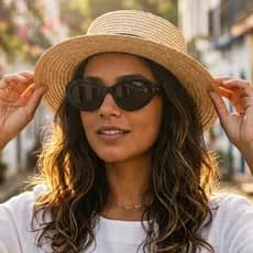 Kit Chapéu Feminino Paris + Óculos Oval MD20 UV400 Estilo Sofisticado Verão Praia Luxo