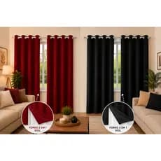 Cortina Blackout com Forro 2 em 1 Voil Vermelho / Preto com ilhos - 280x260cm - corta Luz