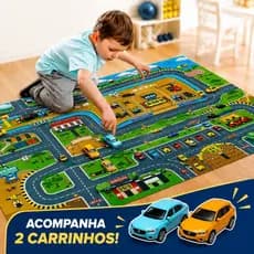 Tapete Infantil Pista interativo acompanha Veículo e Acessórios de trânsito 70x80cm