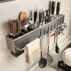 Suporte Utensílios Parede Aço Inox Barra Cozinha Ganchos Porta Talheres Espátula Concha Organização