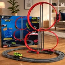 Pista Corrida Radical Looping Duplo 60 Peças Carrinho Elétrico Magnético com Luz Infantil +6 Anos