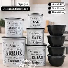 Kit organizadores para mantimentos de cozinha com 9 potes decorados