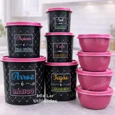 Kit de potes para mantimentos de cozinha + 4 potes redondos organizadores