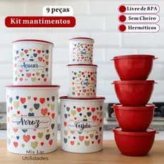 Kit de potes mantimentos 9 peças decorados para cozinha