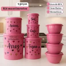 Kit potes de mantimentos para cozinha 5 peças + 4 potes redondos