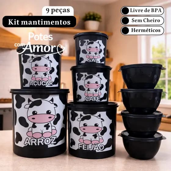 Kit de potes mantimentos de cozinha com 5 peças + 4 potes redondos