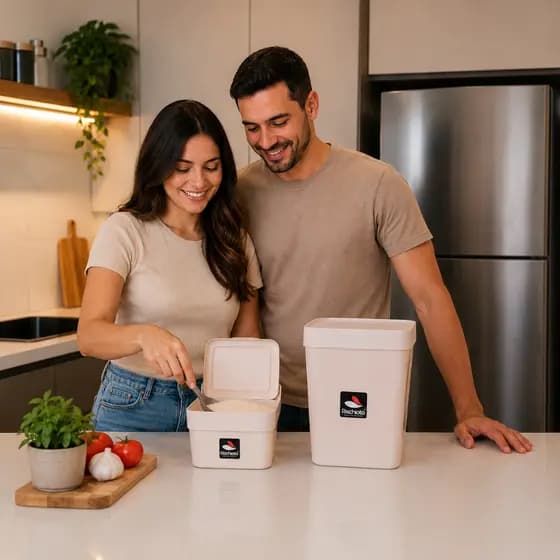 Kit 2 Organizadores Para Cozinha Uz Utensílios Para Cozinha 1 Saleiro+1 Lixeira Cor Bege Em Plástico Utilidades Prática