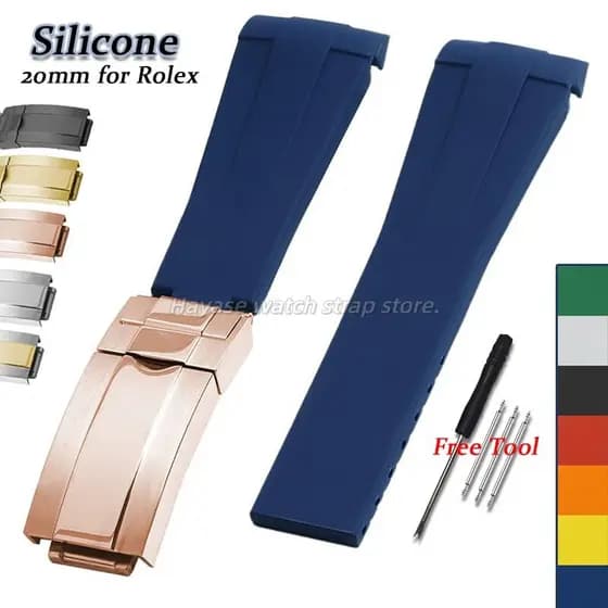 Pulseira De Silicone À Prova D'água De 20mm Para Esporte , Relógio De Borracha Macia , Extremidade Curvada Rolex GMT Day