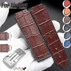 19x26mm (25mm) Siliocne À Prova D'água + Pulseira De Couro Para Hublot Bigbang Padrão De Bambu Relógio Masculina E Femin